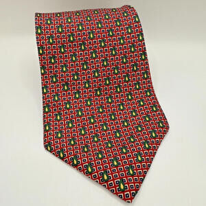 EUC Tommy Hilfiger Red Green Paisley Silk Neck Tie